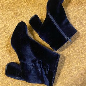 Blue velvet booties